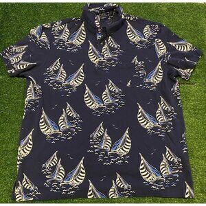 Ralph Lauren Polo shirt mens XL blue featherweight mesh all over print sailing Q